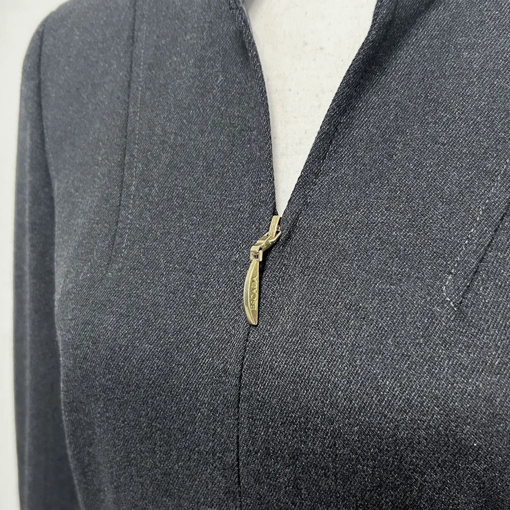 Escada Gray Wool Blend Gold Tone Zipper V Neck Mandarin Collar Blazer Jacket 34 Size undefined - Image 3