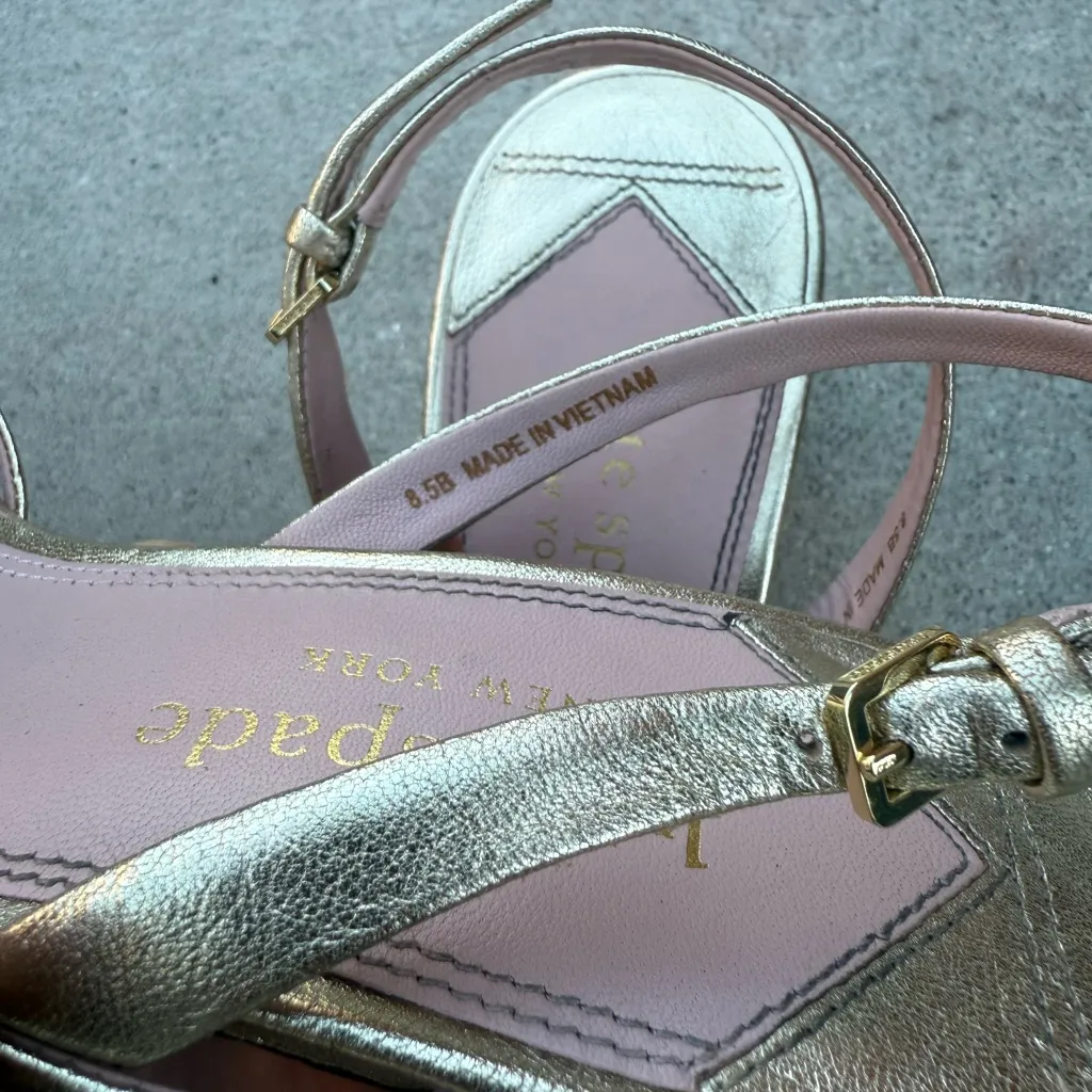 Kate Spade Renee Gold Metallic Strappy Block Heels Women’s Size 8.5 - Image 3
