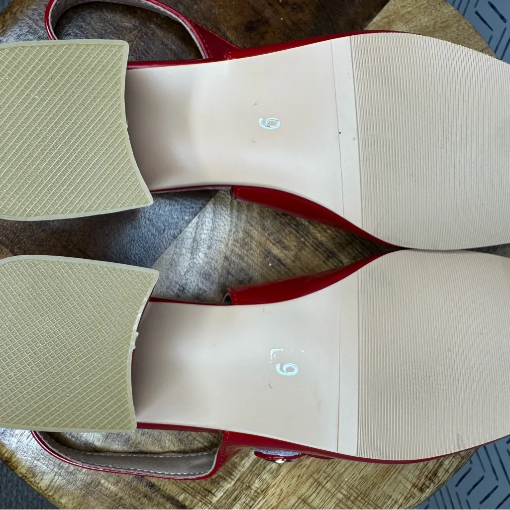 NEW! Red Sling Back Maryjane Mule Block heel size 9 - Image 9