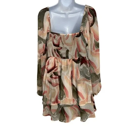 EXPRESS Chiffon Splashed Watercolor Balloon Sleeve‎ Tiered Dress NWT $88 Large - Image 6