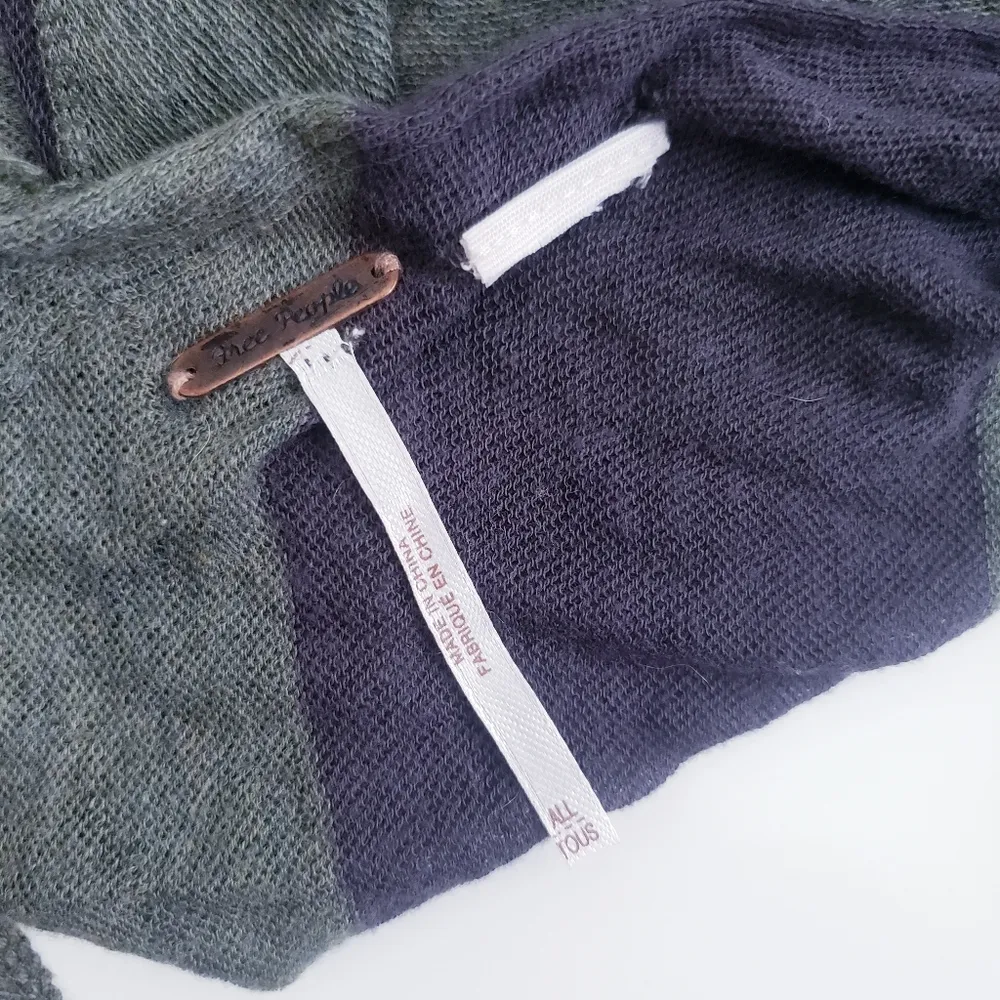 Free People Striped Gray/Olive Green Scarf Raw Hem Boho - Image 4