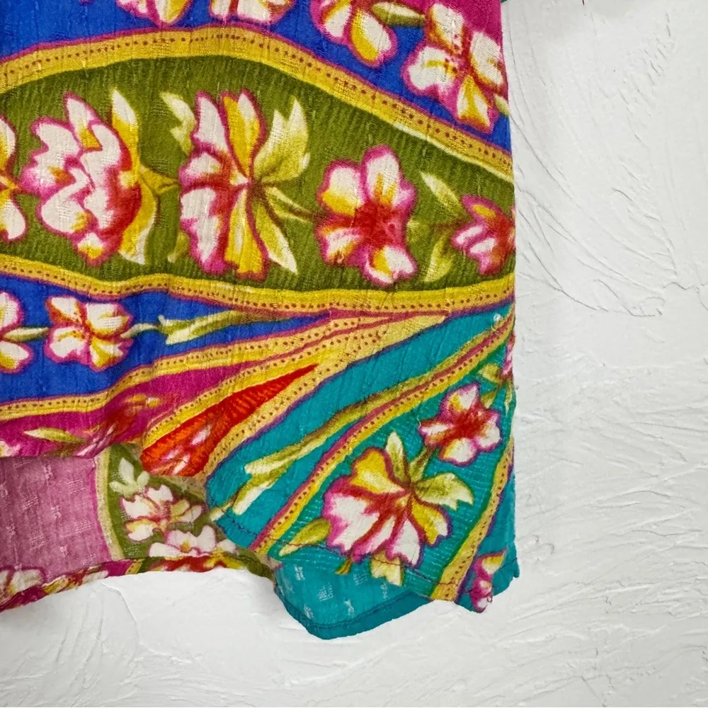 Haute Hippie Pink Blue Tropical Floral Print Blouse Womens XL Beachy Vacation - Image 7