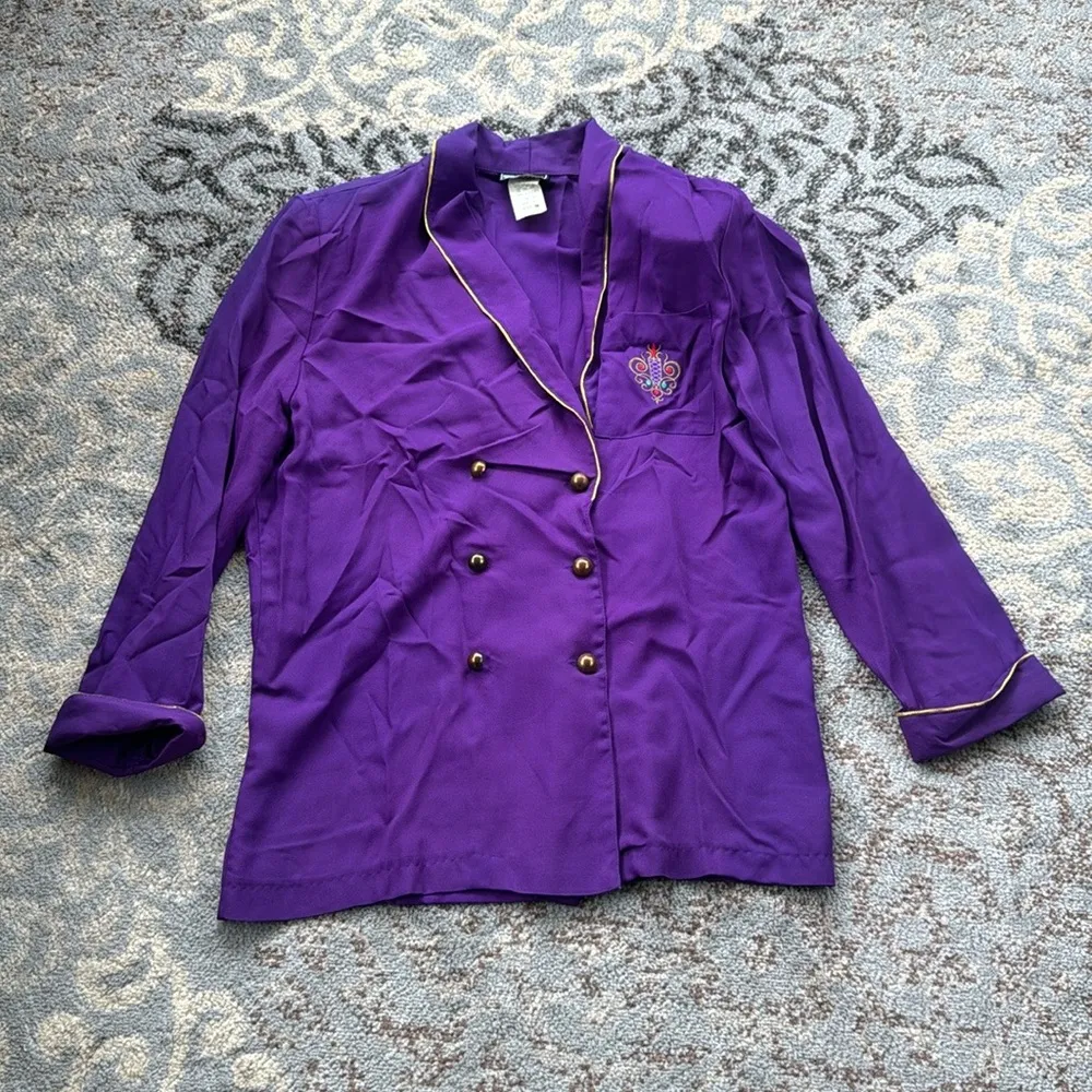 Vintage Items Double Breasted Button Pajama Set Purple 16 - Image 2