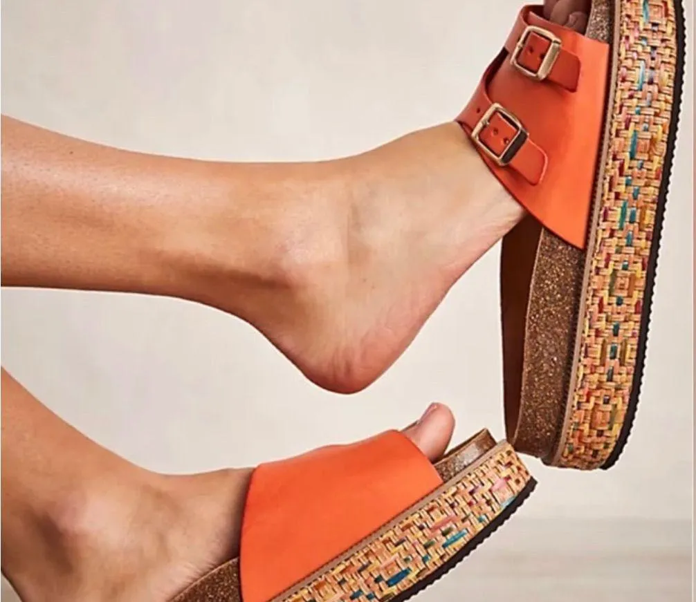 Free People Vibrant Orange Buckle Sandals - Image 2