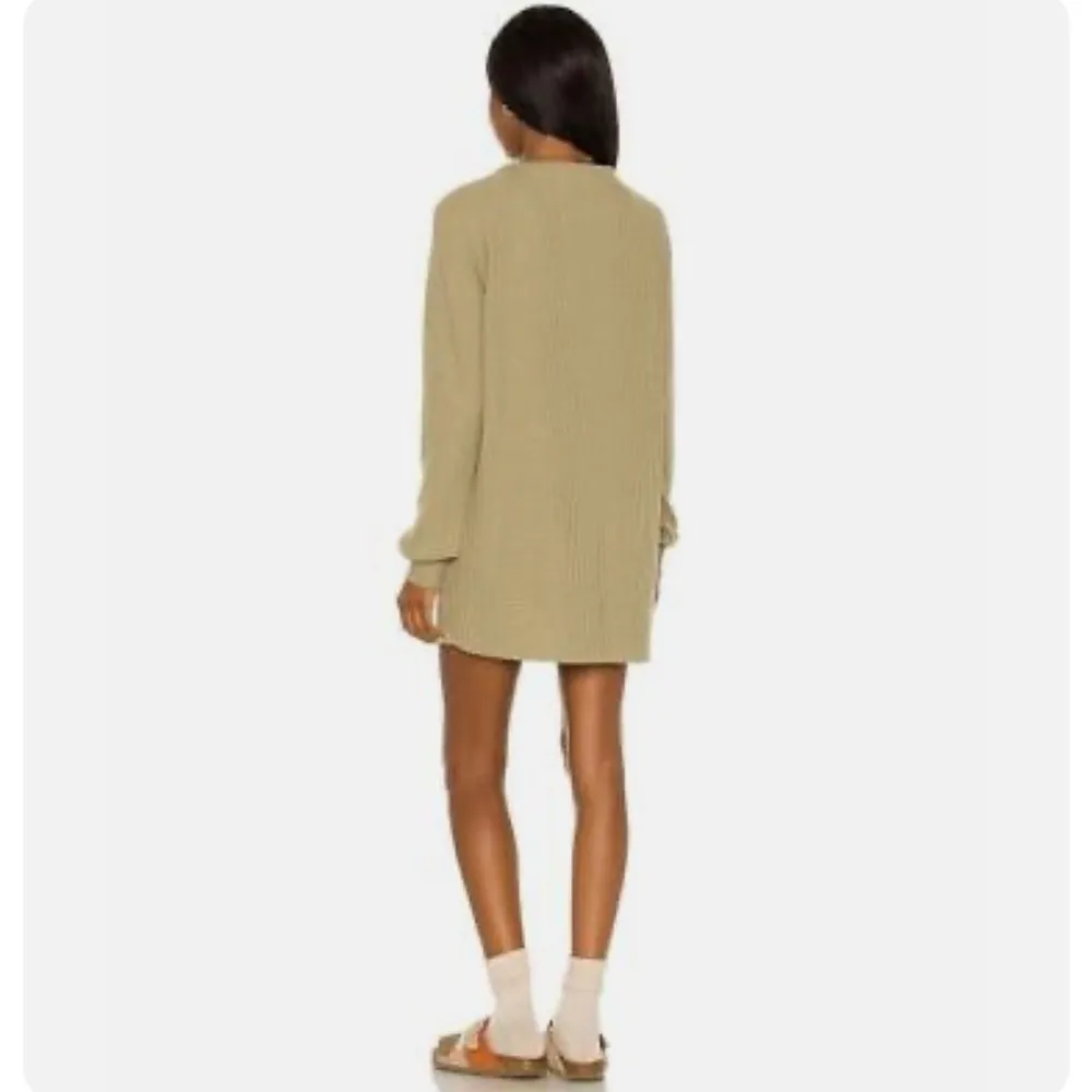 Lovers and Friends Hailey Henley Sweatshirt Dress Walffle Knit Sage Green - Image 2