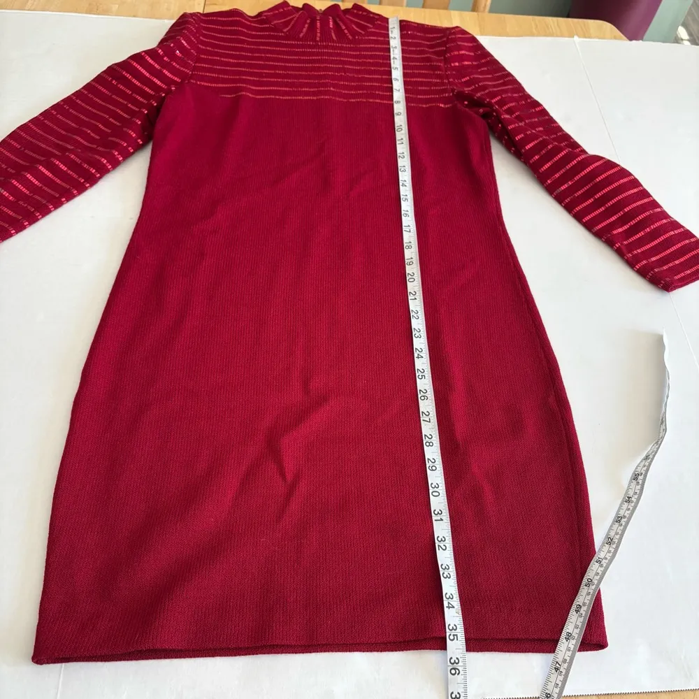 St. John Evening Dress sequin embellished mock neck Santana knit Size 6 red wool - Image 14