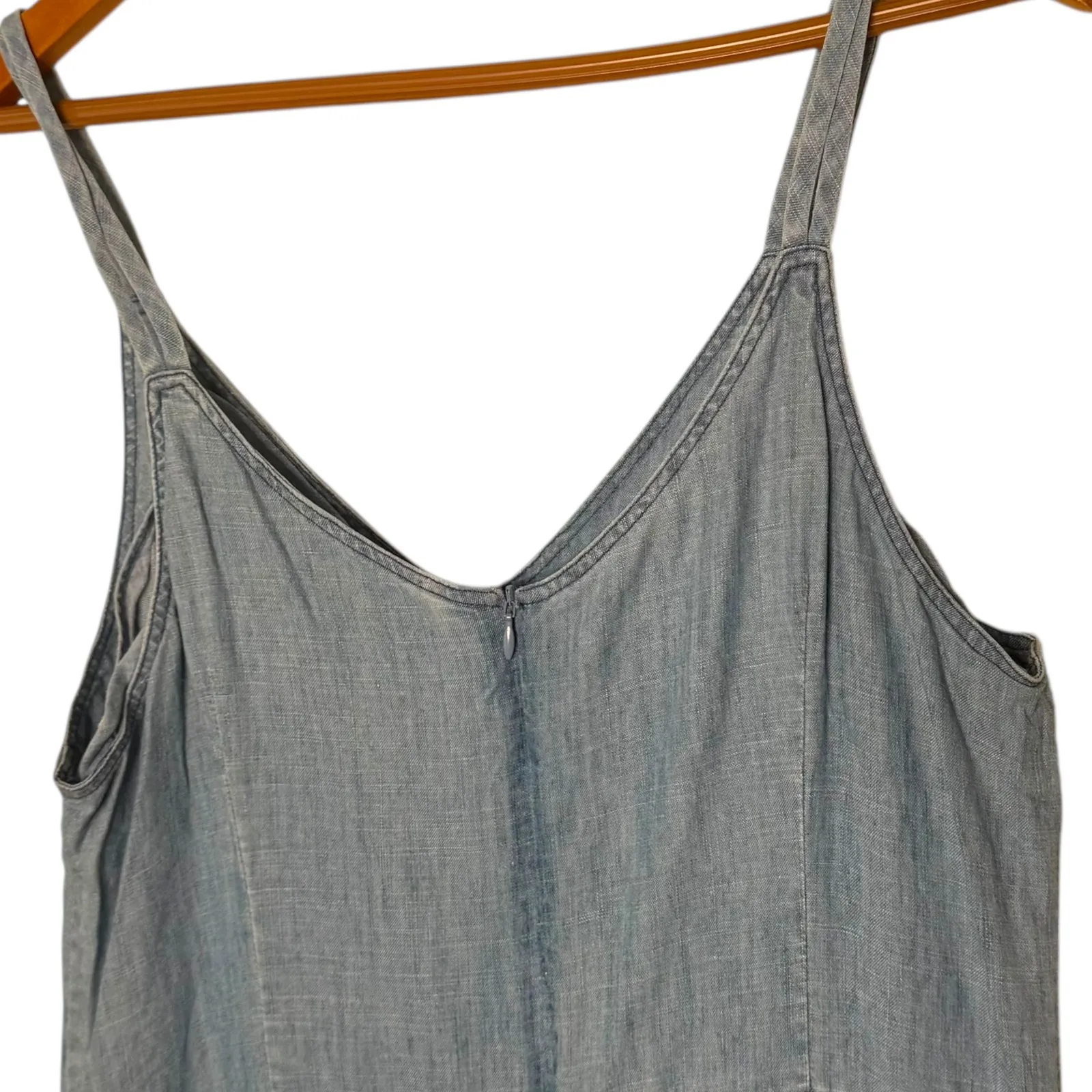 Trina Turk‎ Cloud Denim Chambray Wide Leg Jumpsuit Cropped Blue Women Size 12 - Image 6