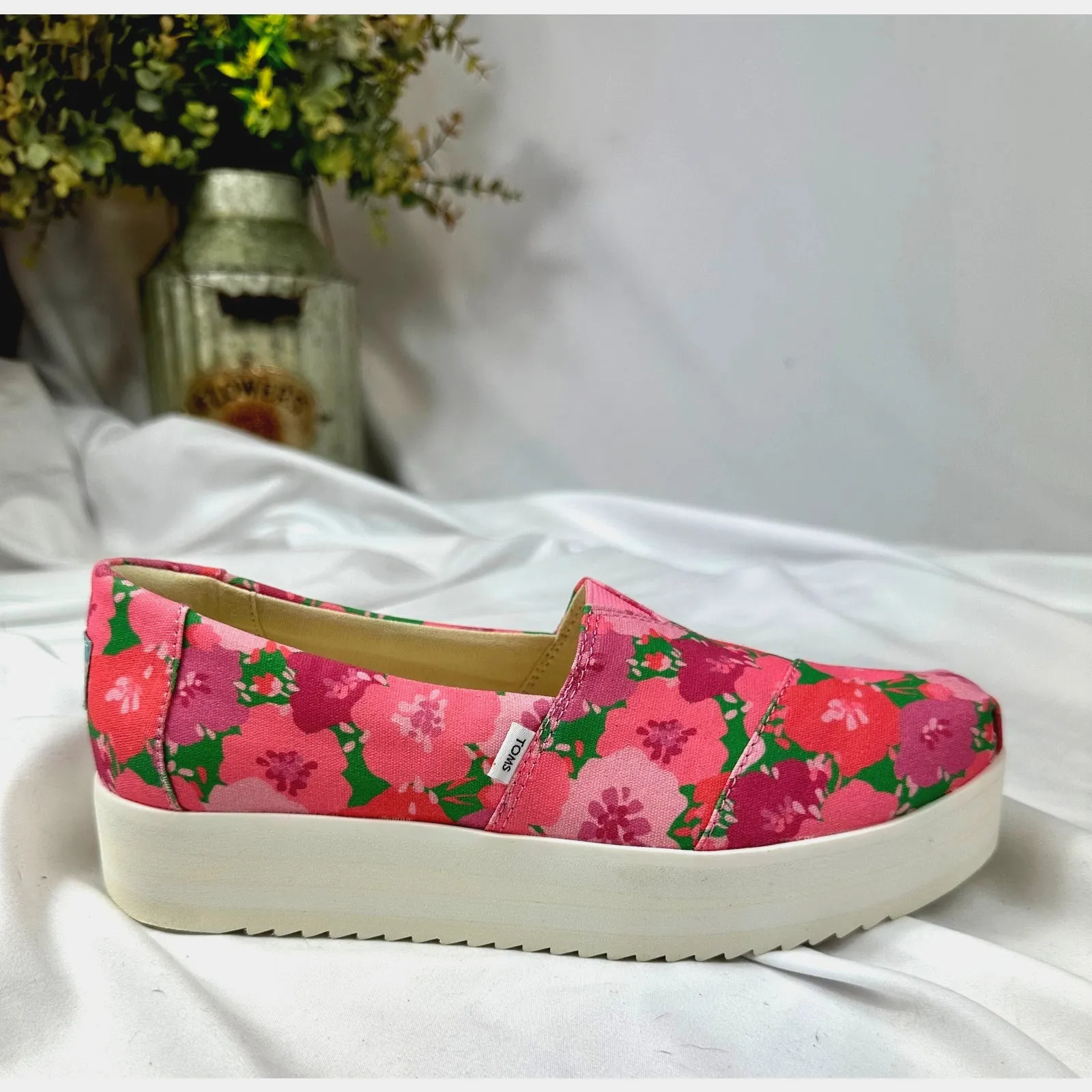 Toms Alpargata Midform Espadrille Platform Shoes Pink Poppies 7.5 - Image 9