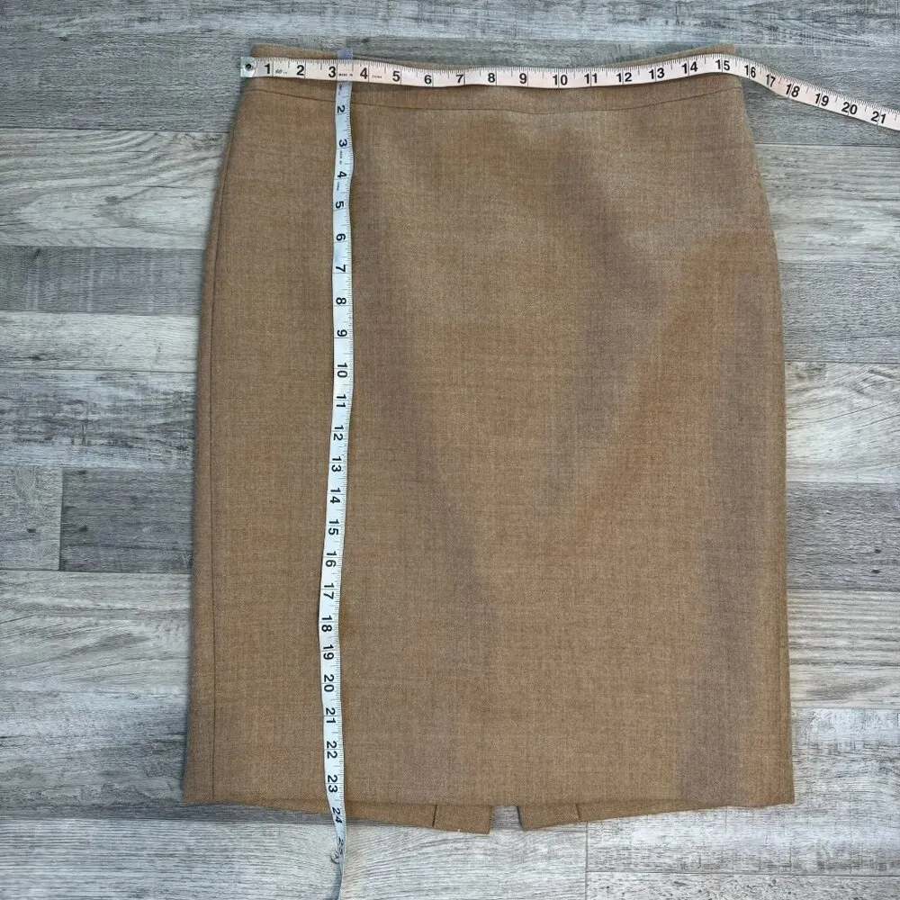 J. Crew Tan 100% Wool Women's Pencil Skirt Lined, Small Flaw P18 - Image 2