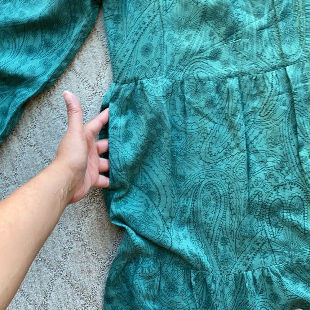 A New Day green black paisley pockets dress cottage core granny core western S - Image 2