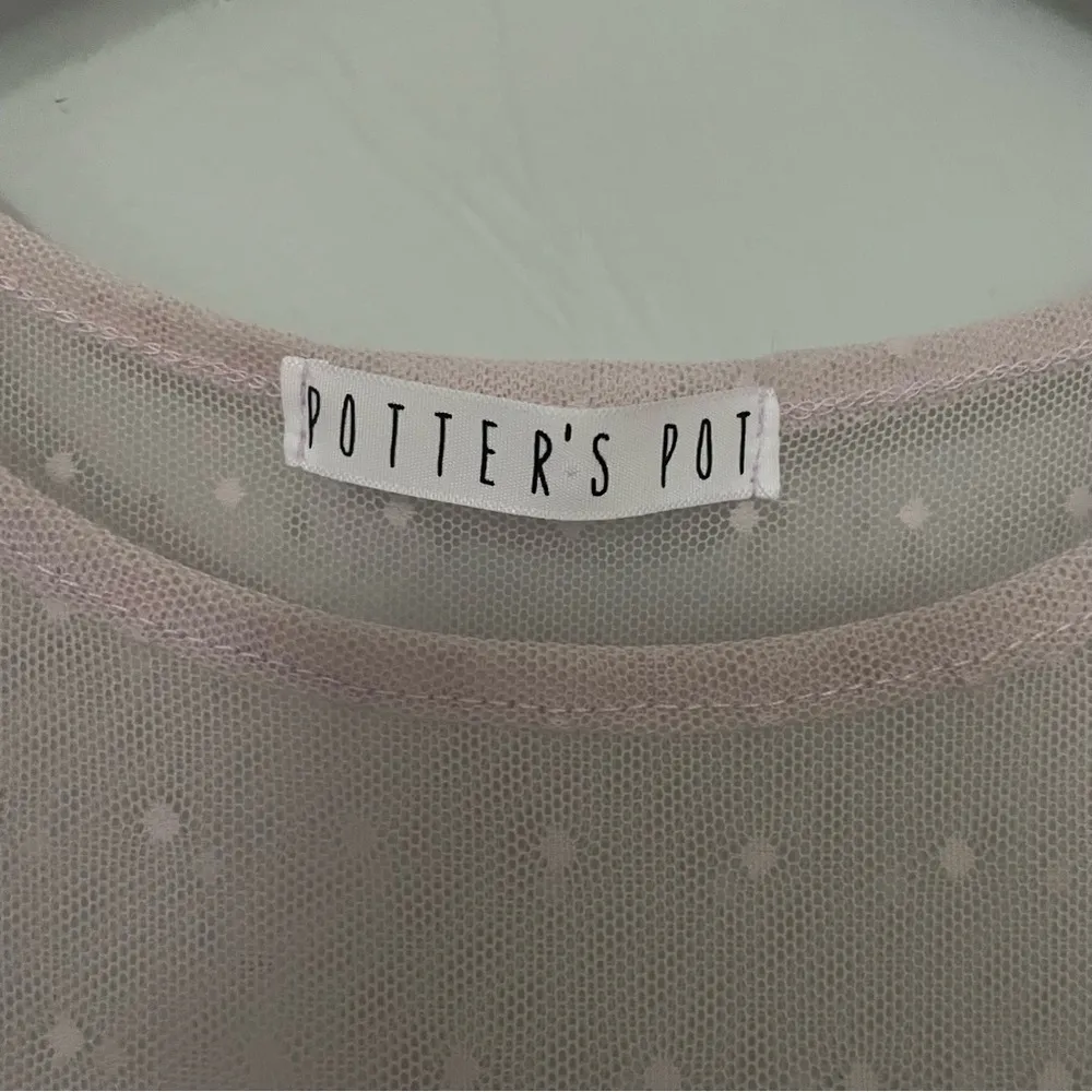 Potter's Pot Pink Ruffled Short Sleeve Sheer Blouse Fairy Fairycore Fae Peplum - Image 3