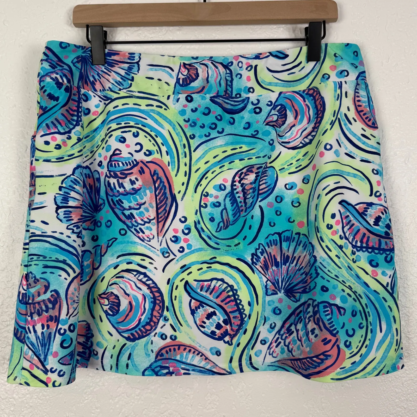 Aryeh Seashell Print Eyelet Lace Trim Pocket Skort Resort Palm Beach Size XL - Image 2