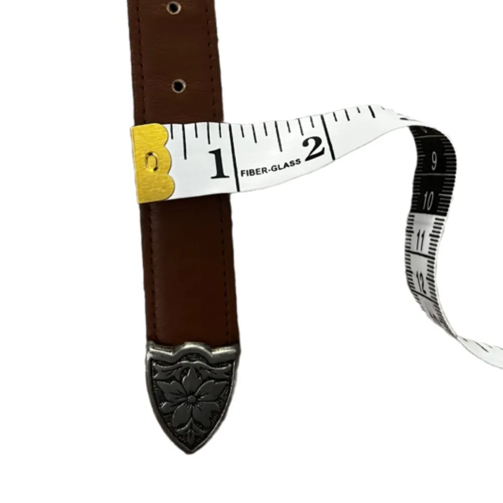 Brushed silver buckle smooth leather belt Brown - Image 5