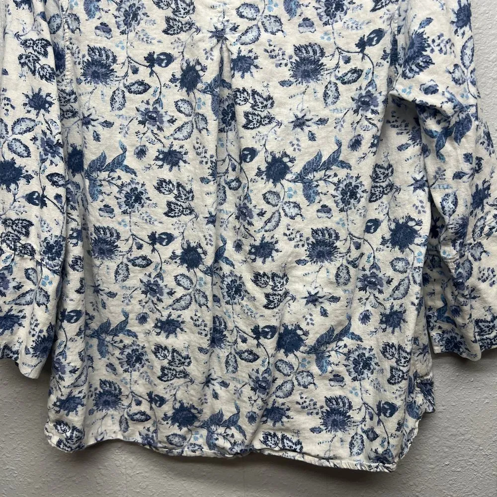 Anne Carson Linen Blend Floral Cottagecore Garden Coastal Women's Top Size Large - Image 8