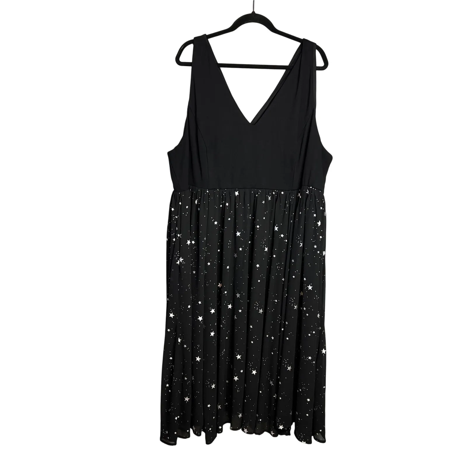 Torrid Star Print Ponte Chiffon‎ Midi Dress Size 30 V-Neck Black Fit Flare - Image 3