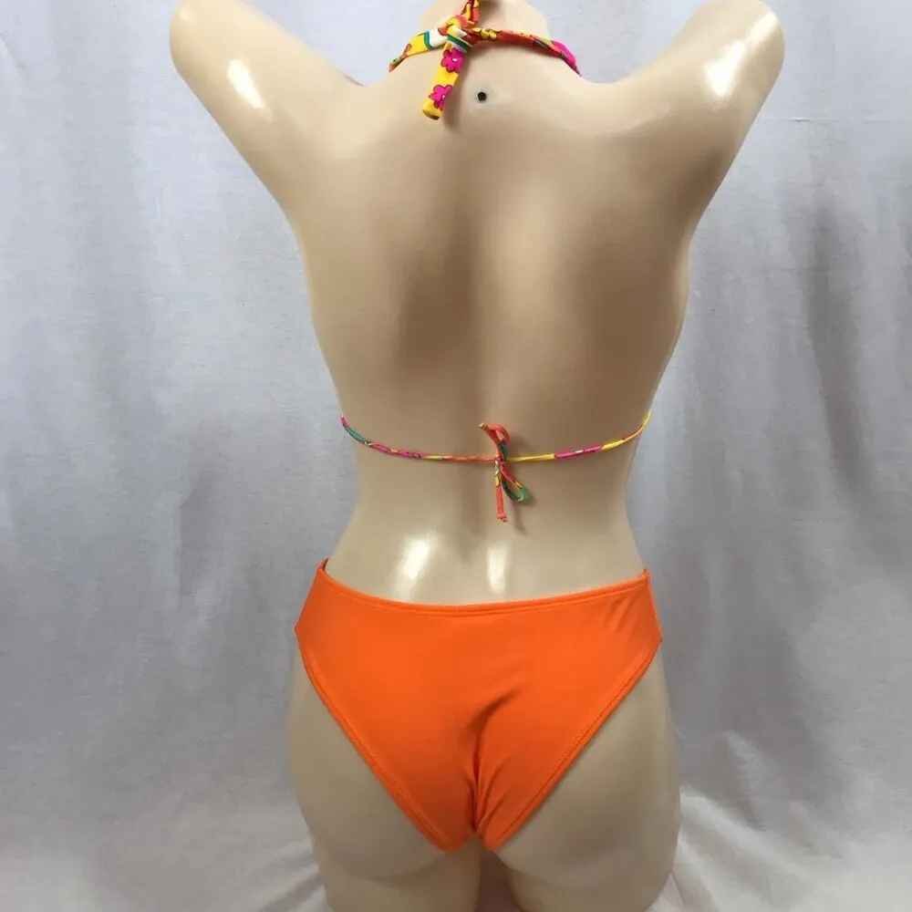 Brazilian Medium Bright Tropical Flowers Bikini Set. New With Tags Orange - Image 4