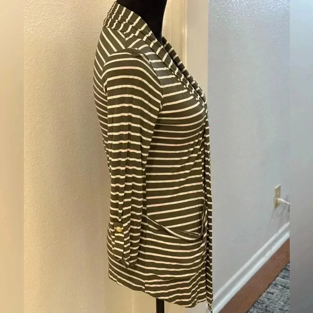 H.I.P. Green & White Striped Open Front Cardigan - Image 2