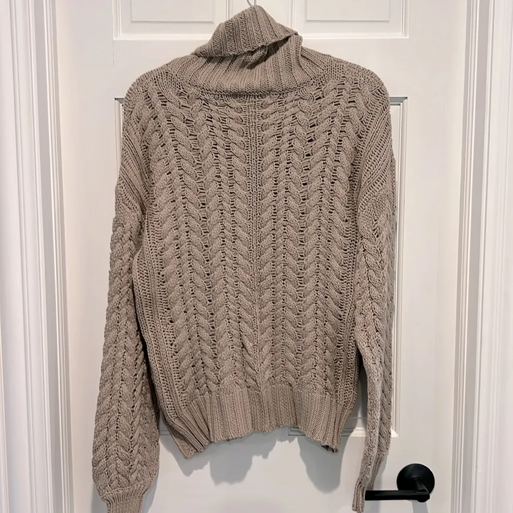 John + Jenn Lumi Turtleneck Sweater Pullover Chunky Knit Small Khaki Tan - Image 6