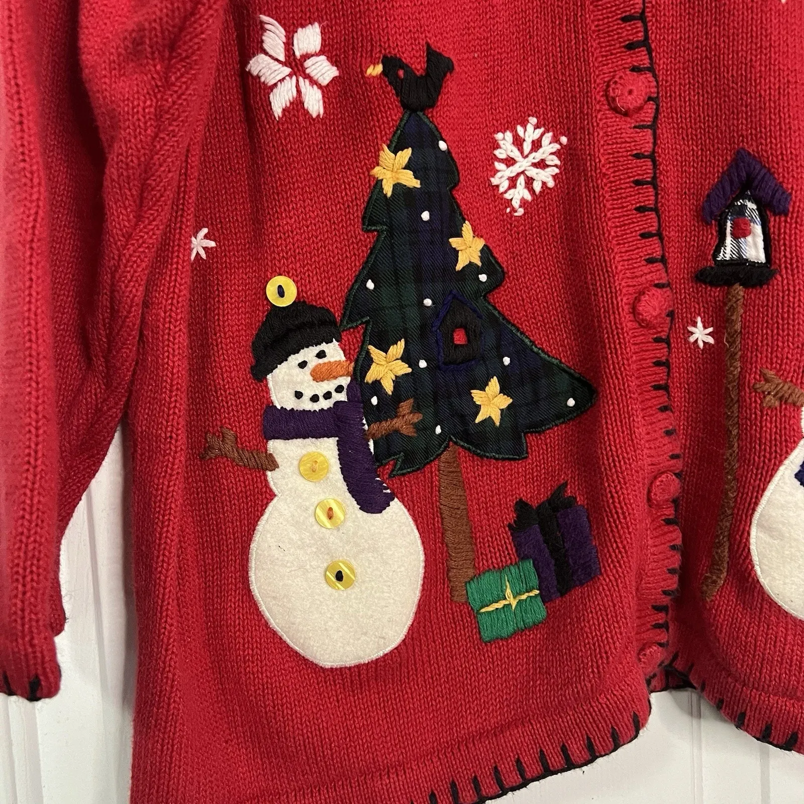 Vintage 90s Ugly Christmas Cardigan Sweater Holiday SZ 1x Grandma Core Snowman Red - Image 2