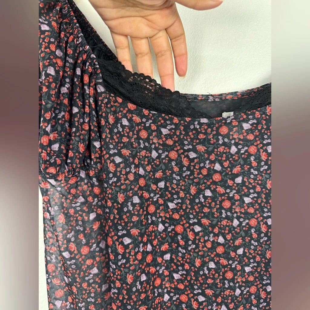 Anthropologie Maeve Mutton Sleeve Mesh Lace Scoop Neck Ditsy Floral Top Sz M - Image 4