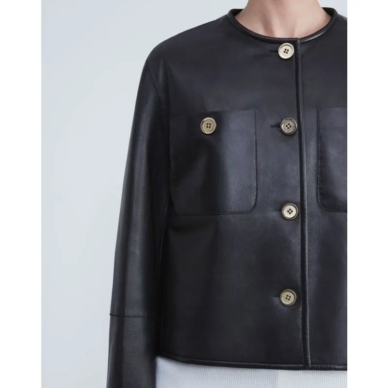 Lafayette 148 NAPPA LEATHER PATCH POCKET HIGHLANDS JACKET Size Small Black - Image 4