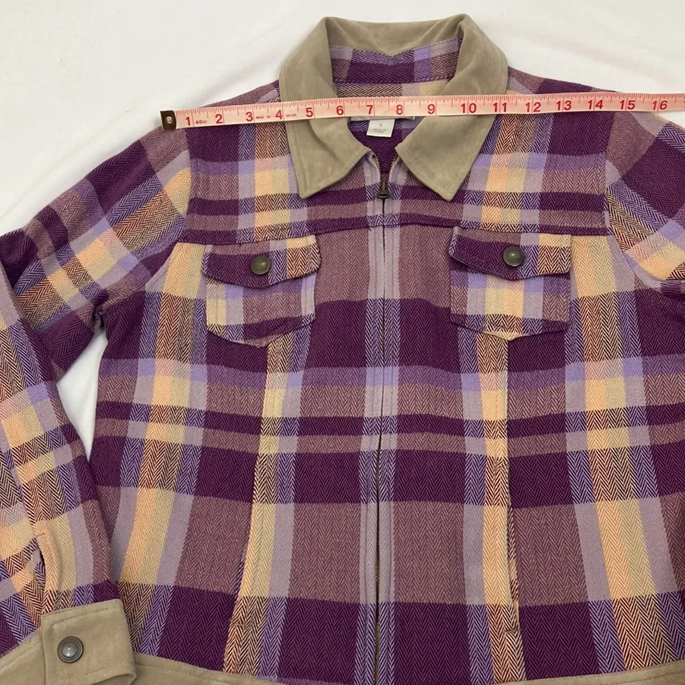Christopher & Banks Plaid Purple and Tan Shacket Women's Size Small - Image 9