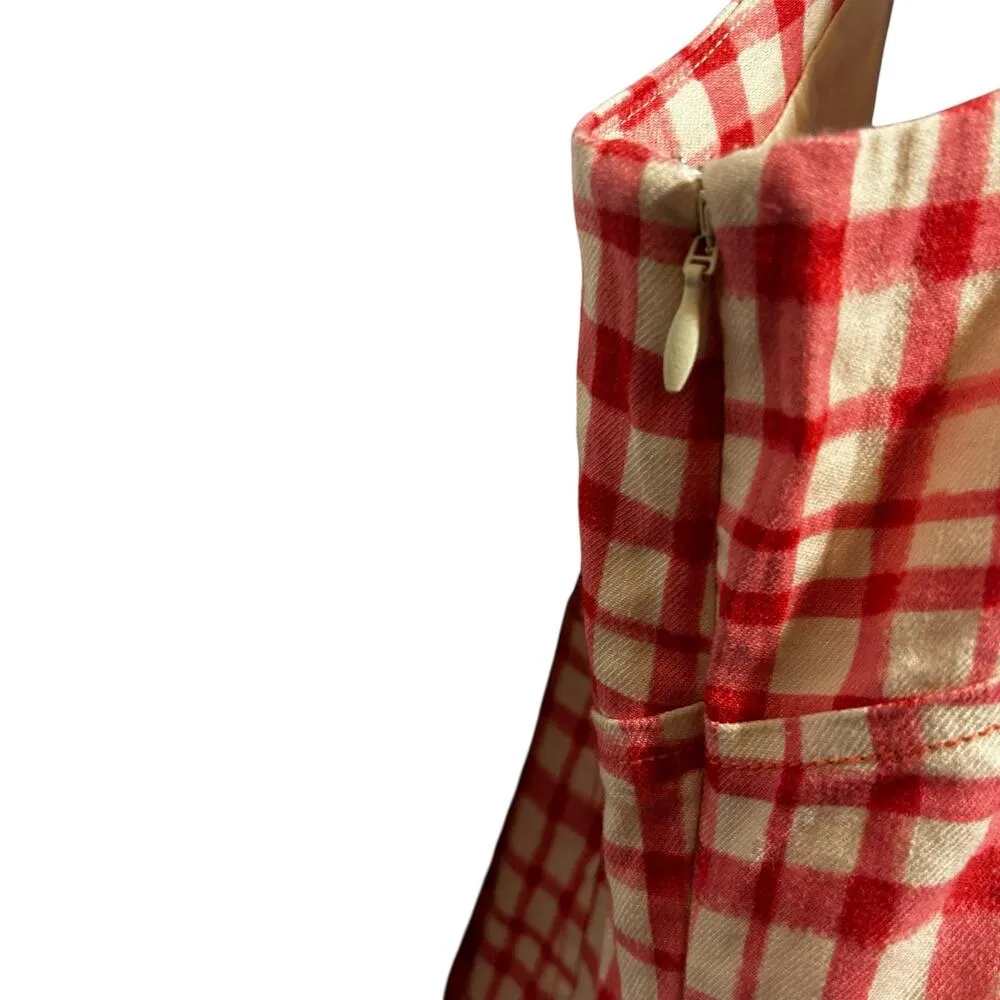 Maeve Women Button Dress XL Red Abstract Gingham Plaid Pockets Cottagecore Retro - Image 6