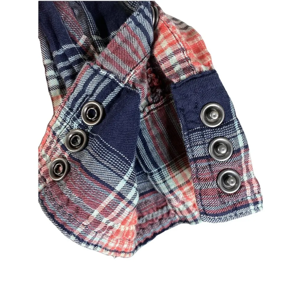 Harley Davidson Women's Small Motorcycle Pearl Snaps BLUE Jewel& Silver Studded - Image 10