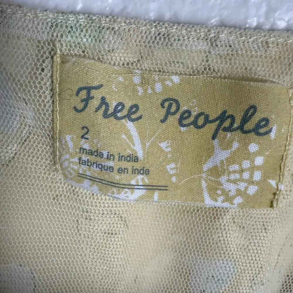 Vintage Free People Yellow Silk Satin Floral Print Empire Slip Mini Dress Size 2 - Image 9