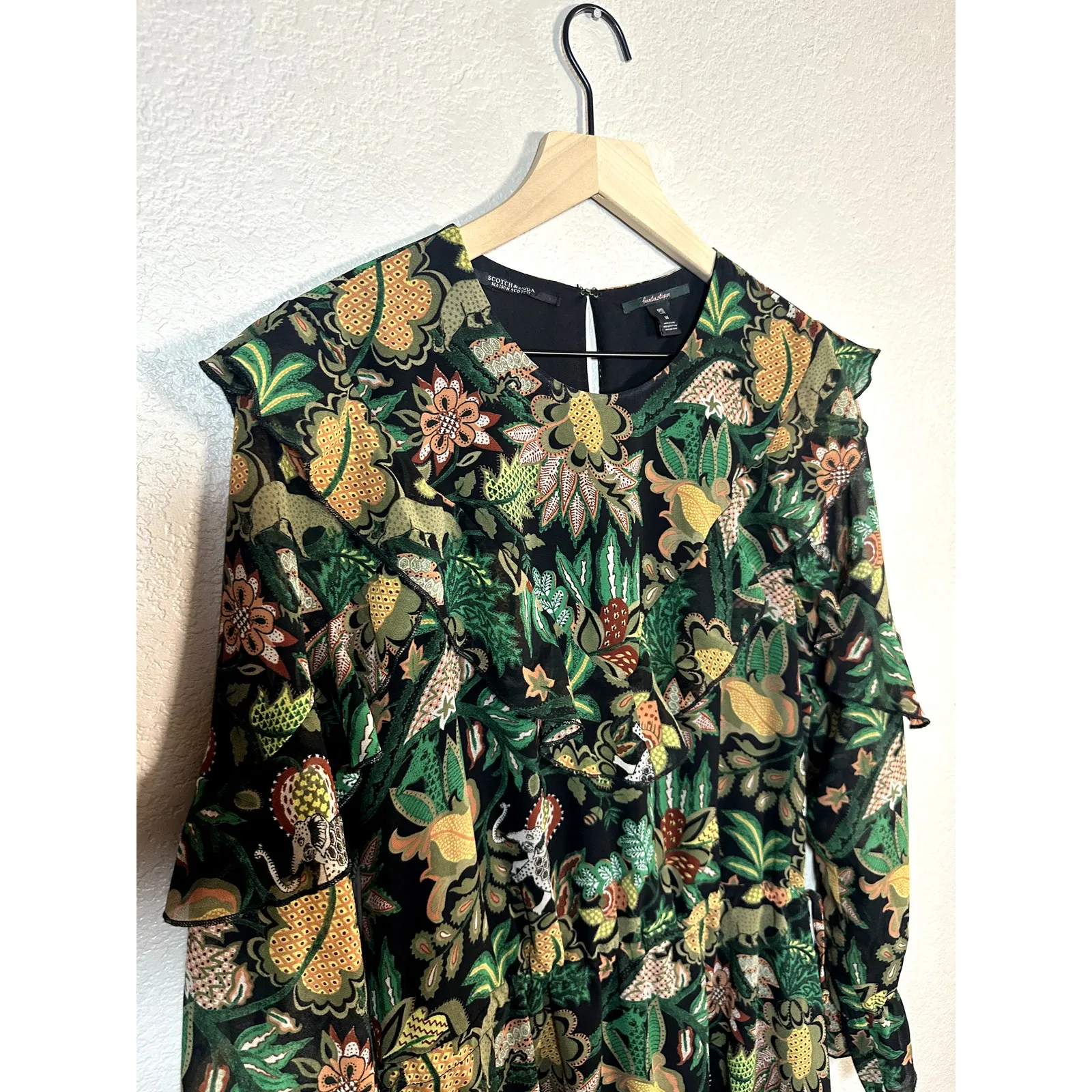 Scotch and Soda Maison Scotch Dress Size Medium Jungle Print Ruffle Fantastique - Image 2