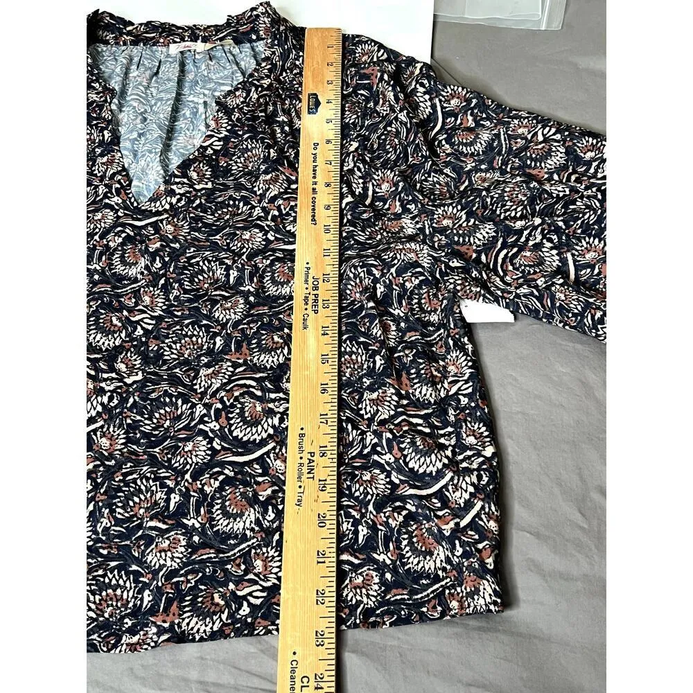 Faherty womens size M top black/brown/beige floral flowy loose fit 3/4 sleeve Black Size M - Image 5