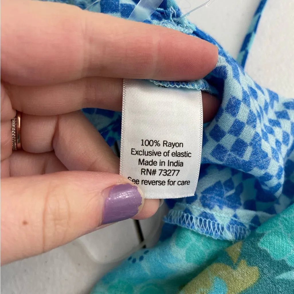 NEW SO women’s blue cropped tank‎ top blouse floral cute casual tied elastic M - Image 7