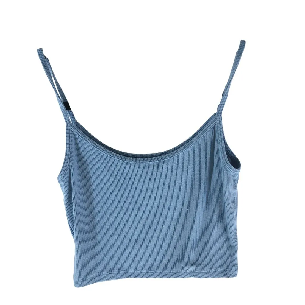 Brandy Melville Blue Ribbed Spaghetti Strap Crop Top Nylon Blend One Size Italy - Image 2
