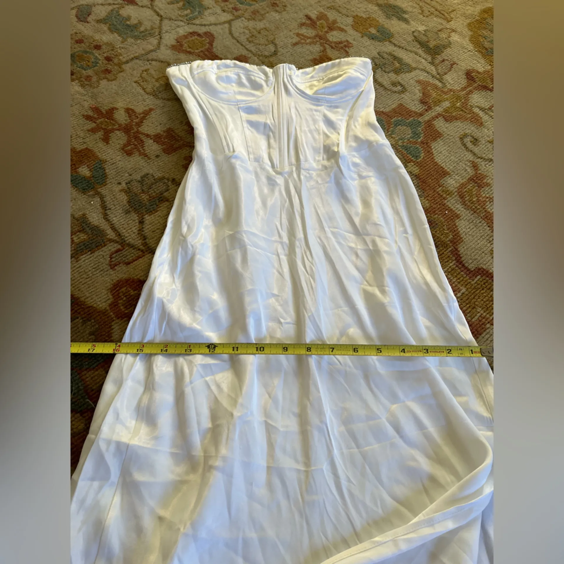 Elegant White Strapless Maxi Dress with jewels on top seam - Image 5