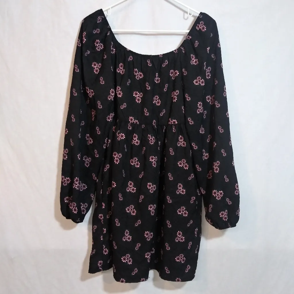 Wild Fable Dark Floral Long Sleeve Tie-Front Muse Dress Size M - Image 8