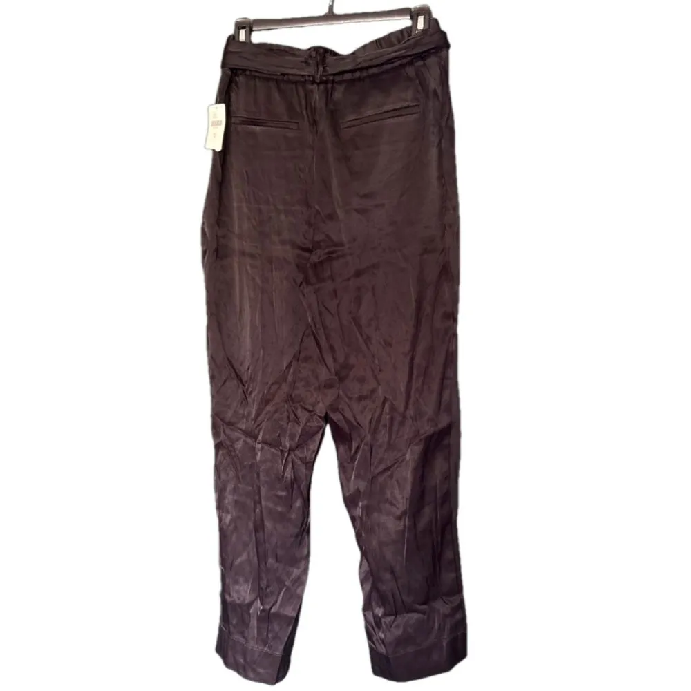 NWT ANTHROPOLOGIE | Black Satin Tapered Leg Paper Bag Pants | 4 - Image 6