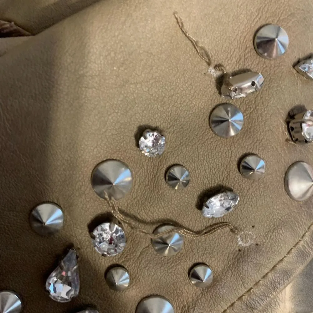 Sam Edelman Leather Moto Jacket Studded Rhinestone Collar Large SEE NOTE - Image 12