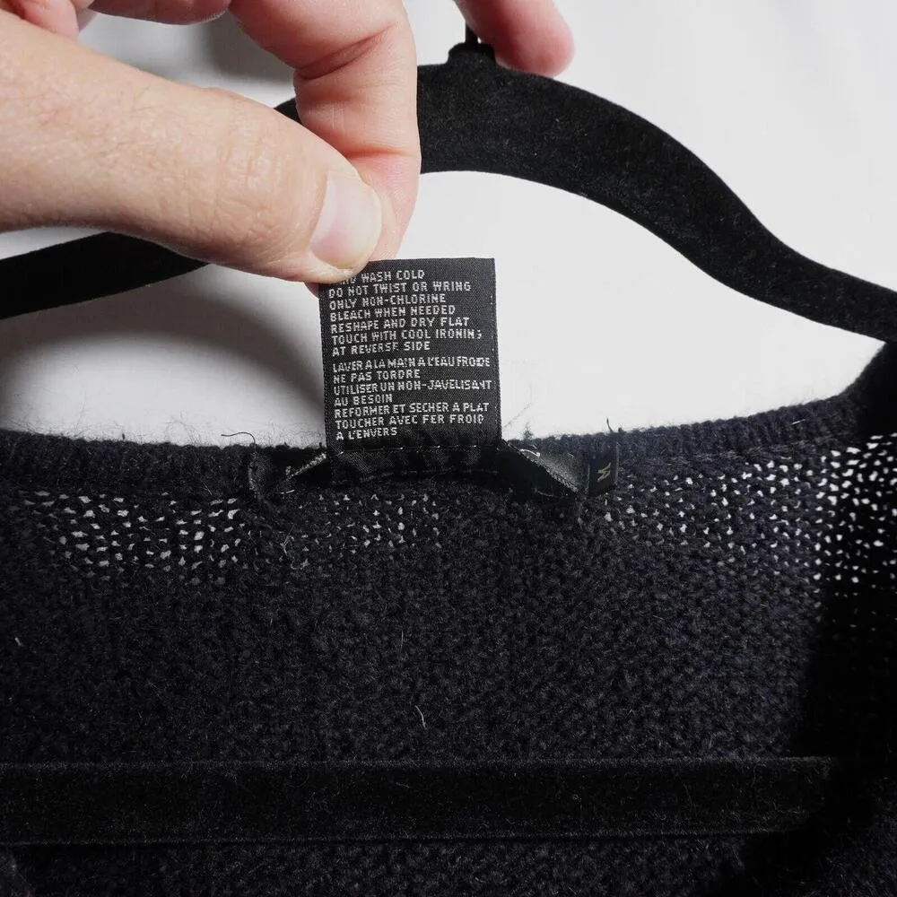 VTG 80s IB Diffusion Silk Angora Rabbit Hair Lambswool Knit Top Flowers Glamor M Black Size M - Image 4