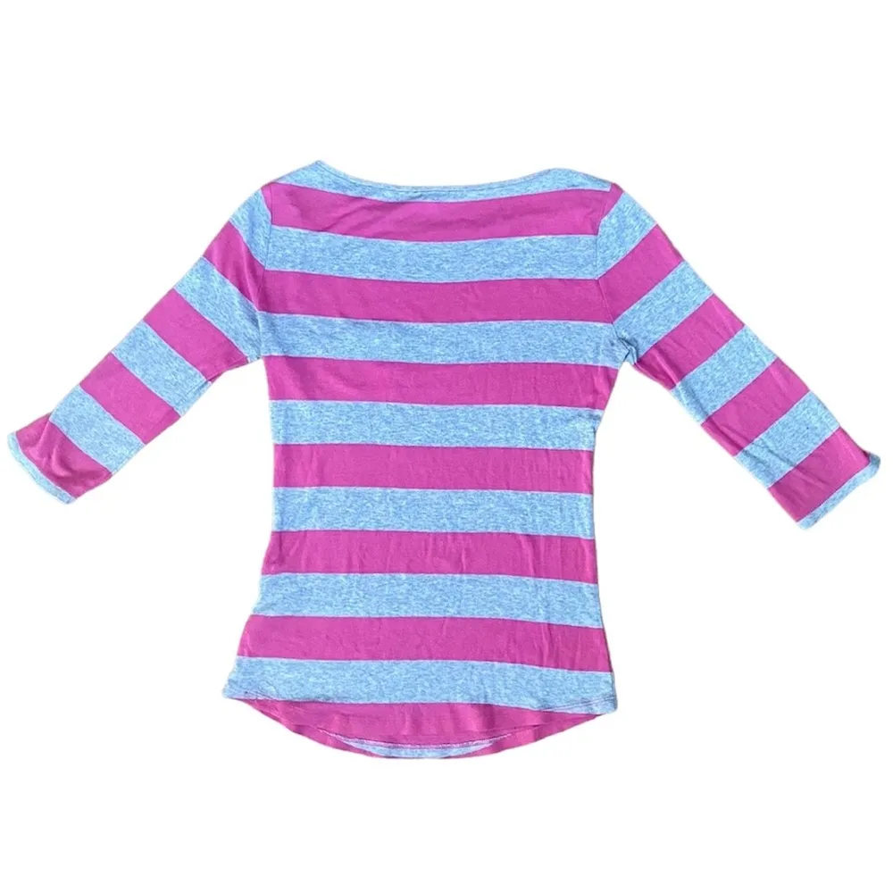 Express Women Top 3/4 Sleeve T-shirt S P Striped Tee Pink Gray Vintage Y2K Small - Image 2