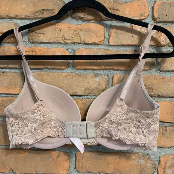 VS Victoria's Secret Womens 32DD‎ Bra Beige Dream Angels Push-up Underwire Lace - Image 2