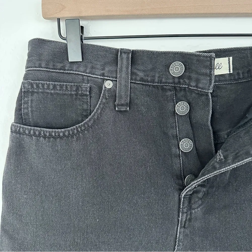 Madewell High Waist Button Front Rigid Denim A-Line Skirt Black Lunar | 28 - Image 5