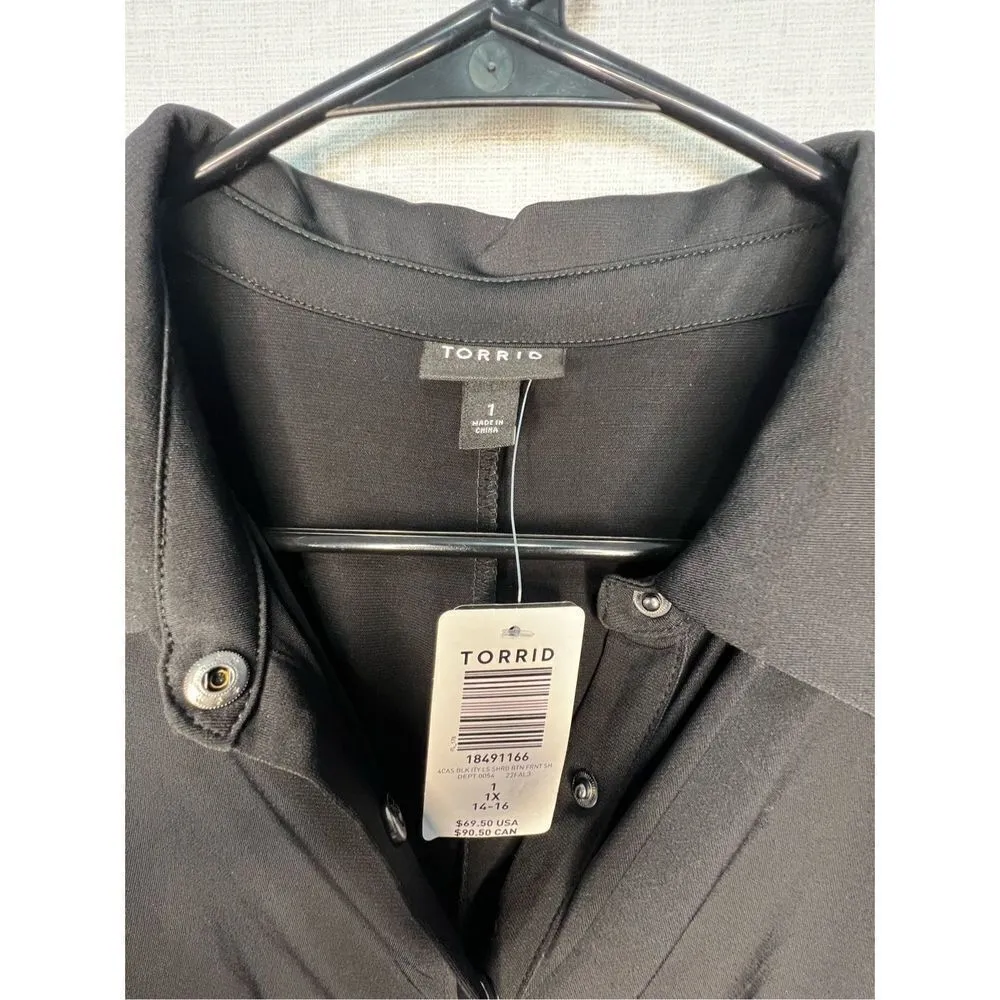 NWT Torrid Black 3/4 Sleeve Button Up Fitted Ruched Collared Dress - Image 3