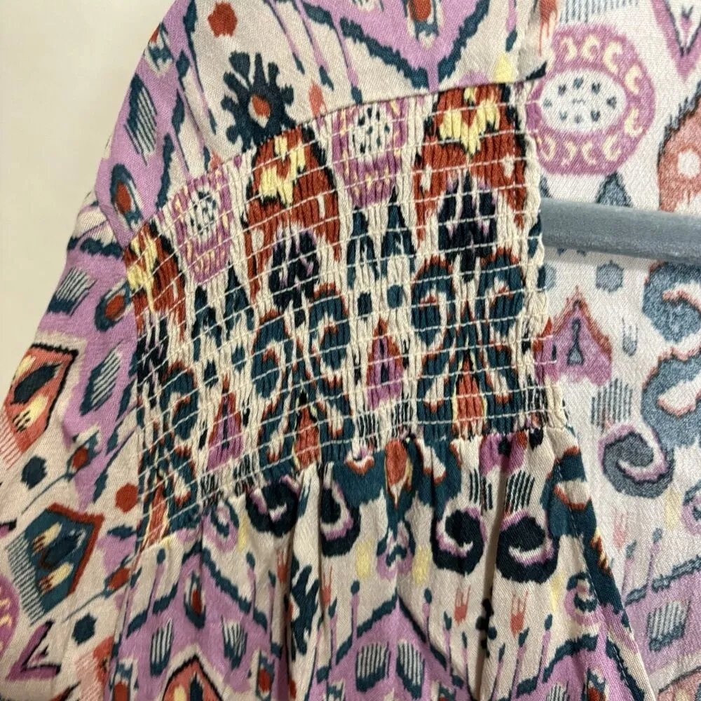 Torrid Crepe Smocked Wrap Tie Front Multi Tribal Boho Print Top Size 3 3X NWT - Image 6