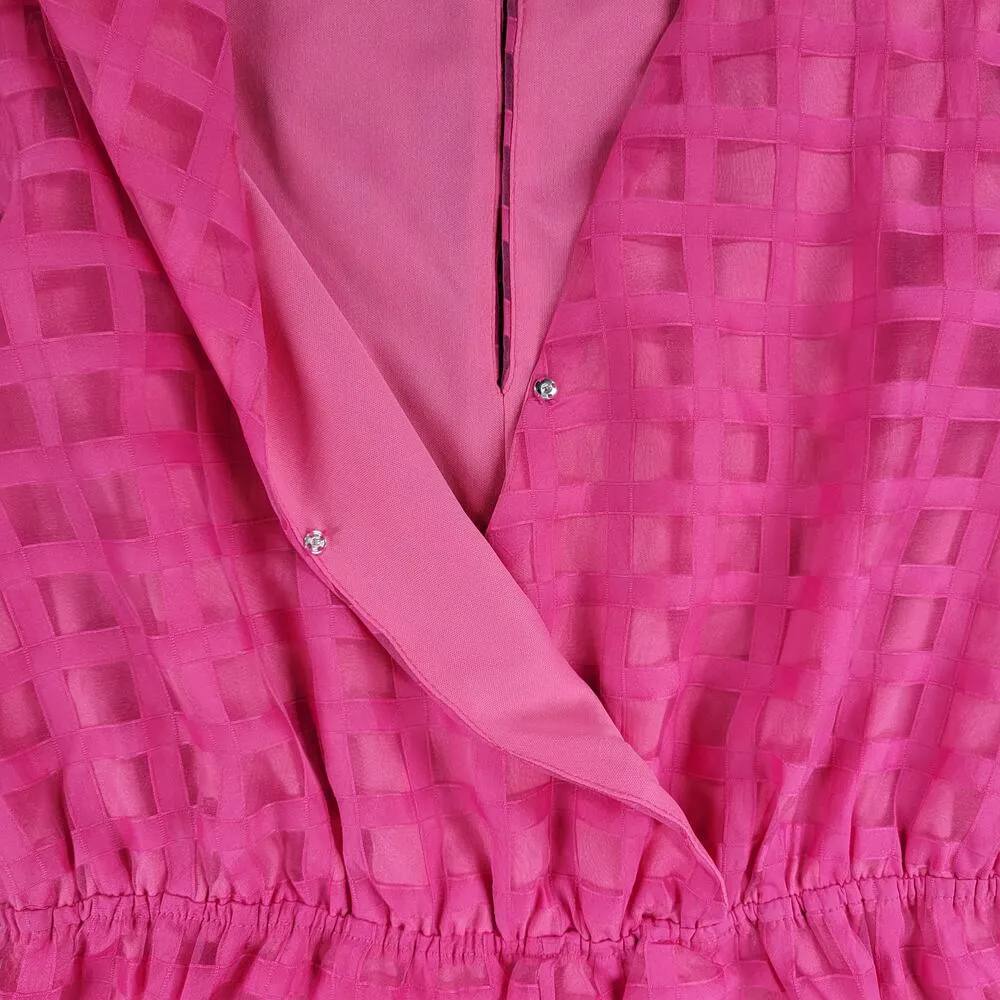 She + Sky Romper Womens L Bright Pink Windowpane Sleeveless V-Neck Lined New - Image 6