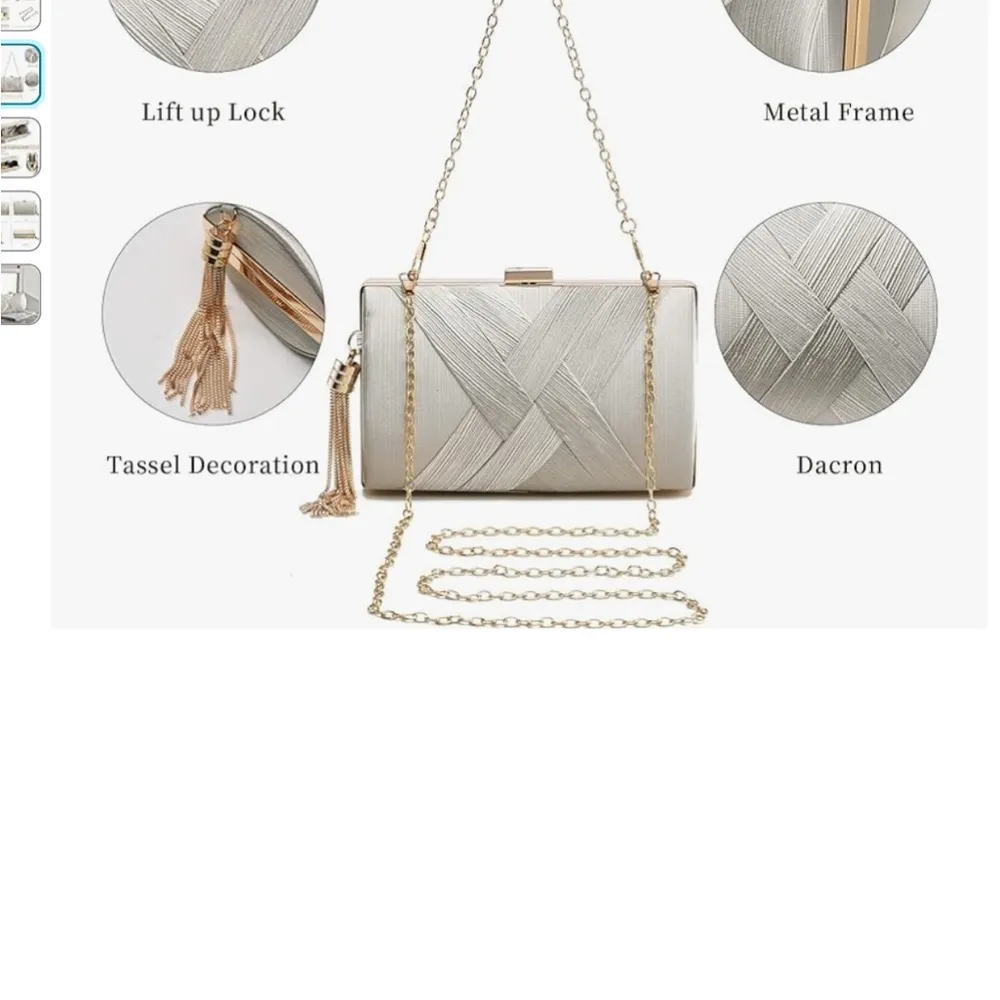 CLUTCH TASES CROSSBODY WEDDING PURSES EVENING Silver - Image 4