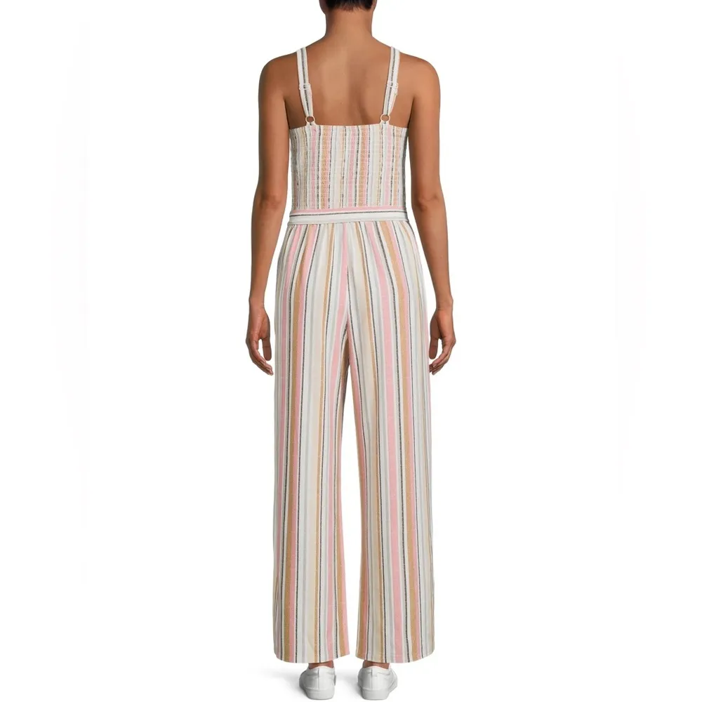 Striped smocked jumpsuit with belt NWT - Image 2