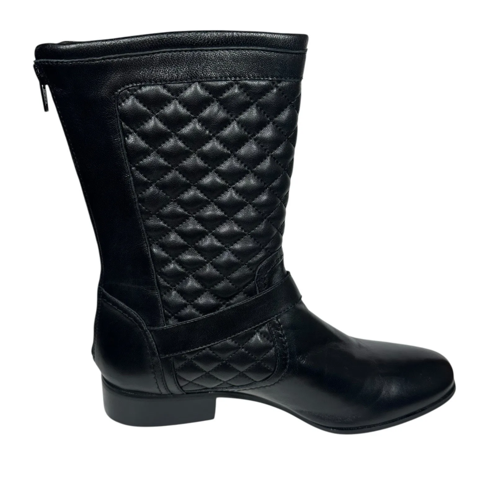 Chicos Boots Womens 10M Black Leather Quilted Mid Calf Zip Buckle Moto - Image 5