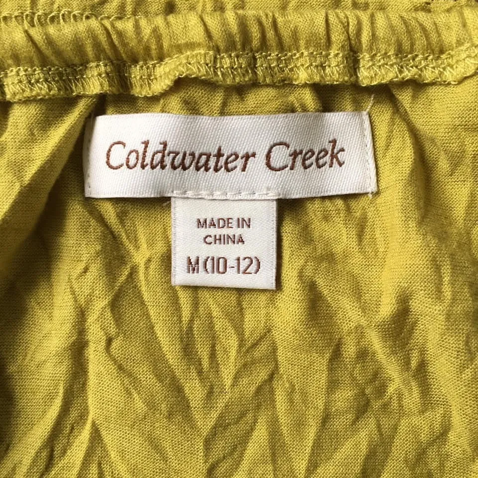 Coldwater Creek Y2K Lace Trim Tank Top Women M 10 12 Crinkle Chartreuse Cami - Image 4