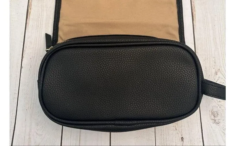 Trina Turk Black Pebbled Leather Hanging Travel Cosmetic Jewelry Bag 10x6x2” EUC - Image 5