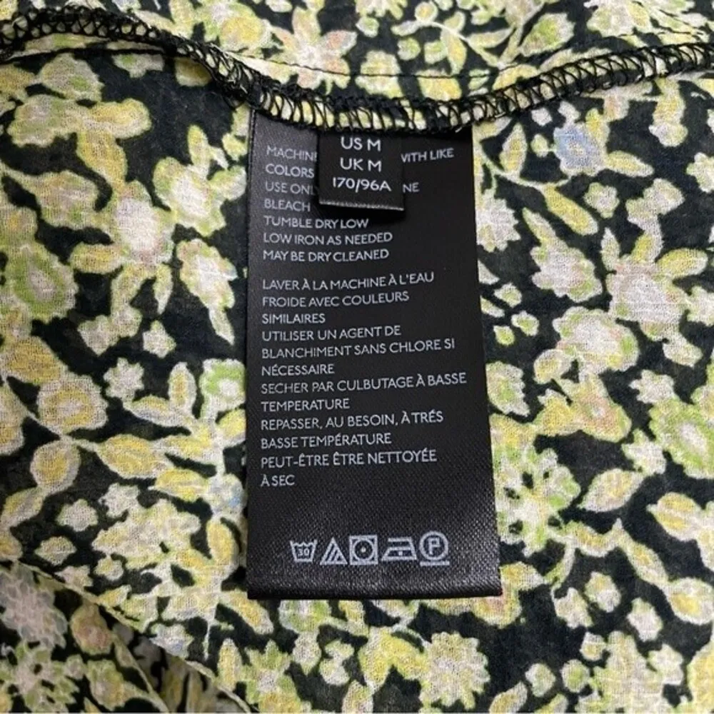 Free People Lela Blouse Floral Black & Green Flowy Boho Tie Neck Top Size Medium - Image 12